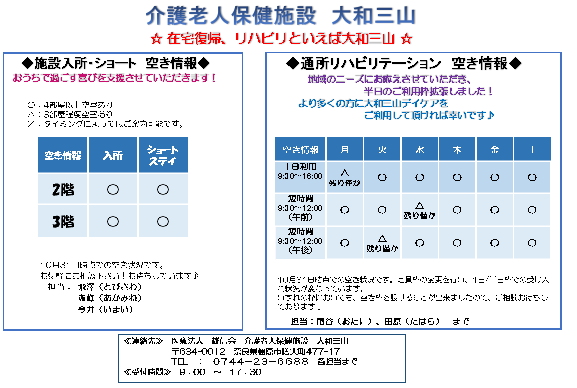 10月15日空き情報